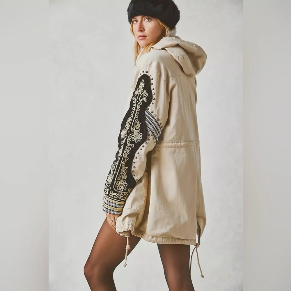 Free People Golden Quills Military Parka with Embroidered Sleeves - Picture 16 of 16